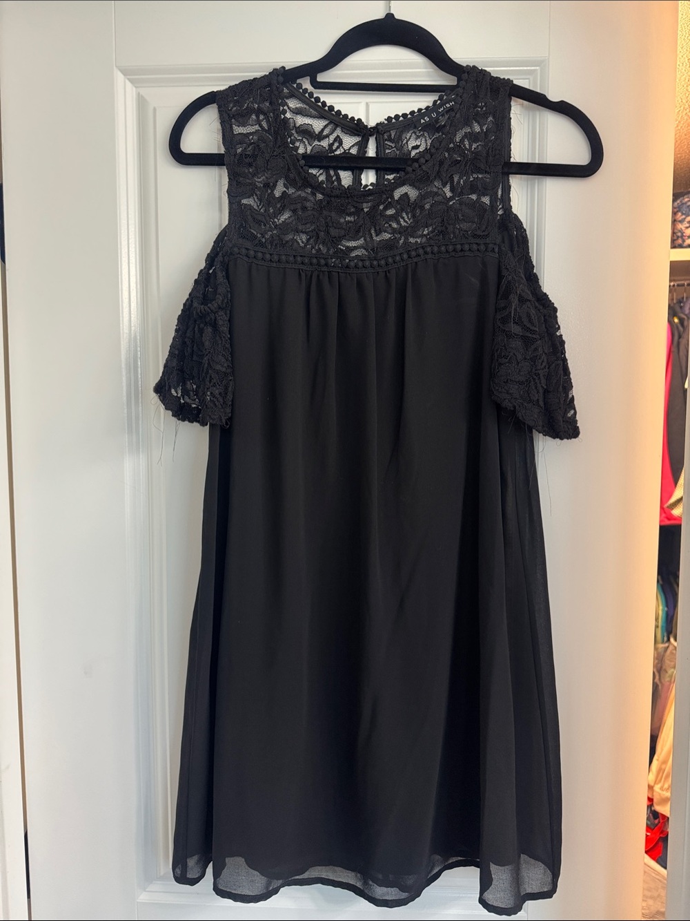 As U Wish Black Lace Cold-Shoulder Formal Dress
